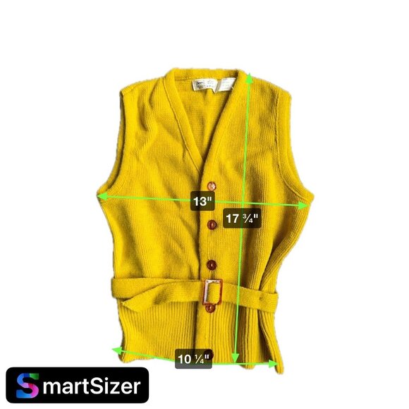 Vtg Sears Cardigan Sweater Girls 6x Yellow Sleeveless 70s Belted Mustard Button - Picture 5 of 5